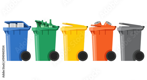 Colorful recycling bins for effective waste sorting and environmental awareness