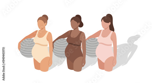 Diverse pregnant women with pottery in minimalist art
