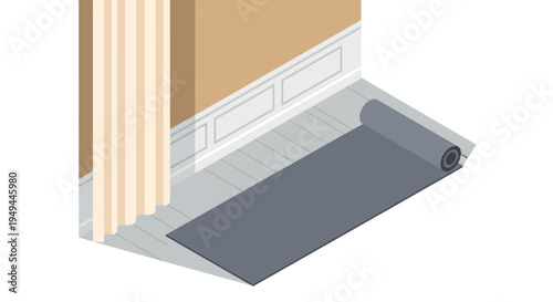 Modern home interior with yoga mat on wooden floor in isometric view