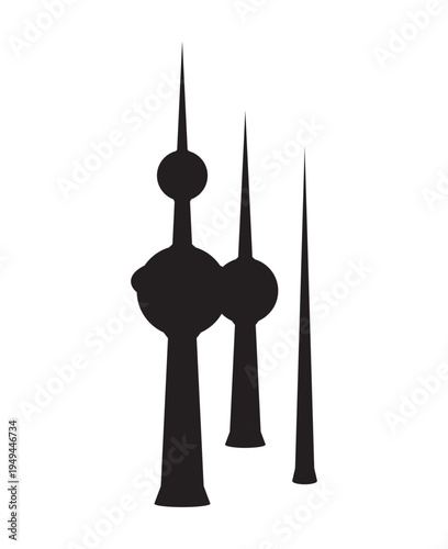 Kuwait Towers, black isolated silhouette on white background