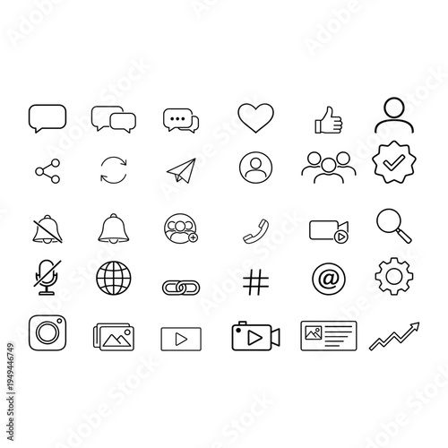 Digital UI Outline Icons
Professional digital UI outline icons for web and mobile app interfaces. Modern minimalist vector art featuring a clean 2px stroke and thin line design for software 