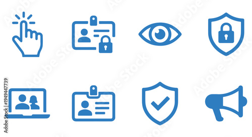 A collection of blue security icons on a Transparent Background for digital and identity protection