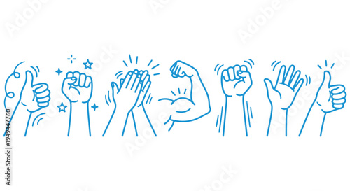 A series of hands and fists expressing various gestures of approval and celebration on a Transparent Background
