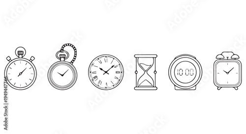 A collection of various timekeeping devices on a Transparent Background