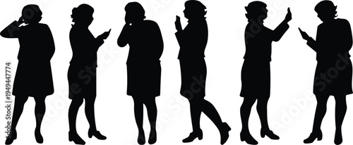 Mobile phone silhouette, people using smartphone, communication poses, technology lifestyle, digital interaction, modern device, black silhouette art, everyday mobile usage