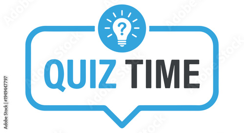 A blue and black quiz time graphic with a lightbulb and question mark on a Transparent Background