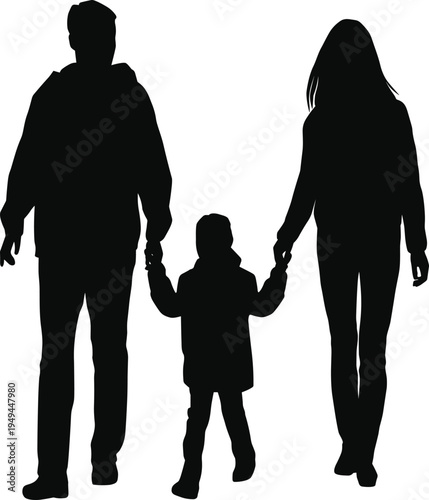 Family silhouette, parents holding child, parental love, family bond, protection, togetherness, unity, parenting art, black silhouette, family relationship, care