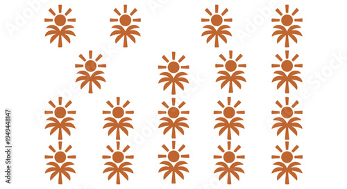 A vibrant graphic illustration of multiple orange sun symbols on a Transparent Background
