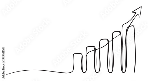 A simple line drawing of a bar chart with an upward trend and an arrow pointing up