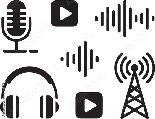Podcast Recording and Music Streaming Icon Collection.