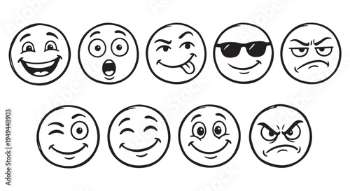 A set of various emoticon faces expressing different emotions on a Transparent Background