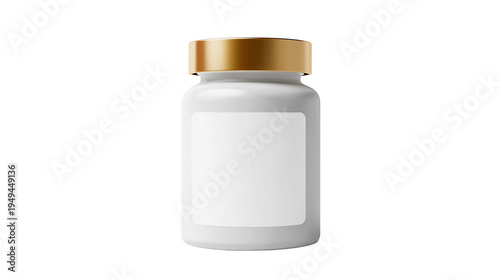 White medicine bottle with gold cap centered layout