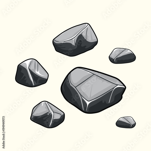 Gray granite rocks set with sharp edges and shiny surfaces for mountain landscape designs