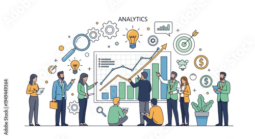 Business analytics team analyzing growth data Modern flat line vector illustration EPS10 Stock.eps