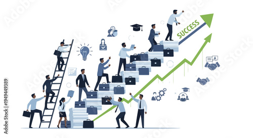 Title Ambitious business professionals climbing career ladder to success Flat vector illustrat EPS10 Stock.eps