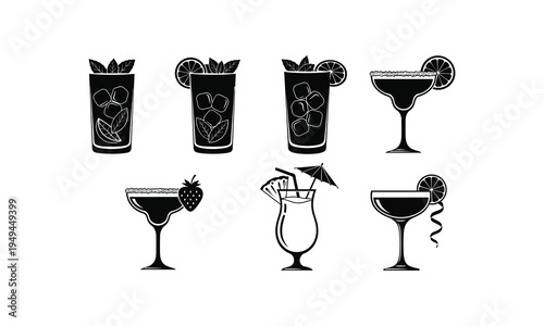 Classic cocktails illustrated in minimalist black and white design