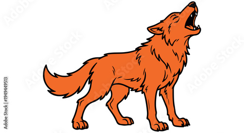 An orange cartoon wolf howling loudly with its mouth open and head tilted upwards.