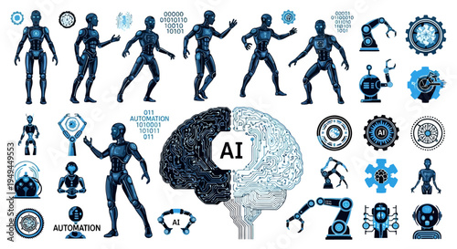 Modern AI Robots Brains and Automation Vector Illustrations EPS10 Stock.eps