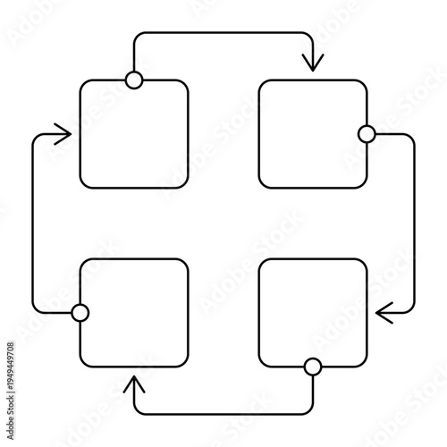4 Step Process Diagram Template with outline Rounded Boxes and Arrows, blank process diagram layout for workflow cycle, business infographic scheme for steps planning strategy and project structure
