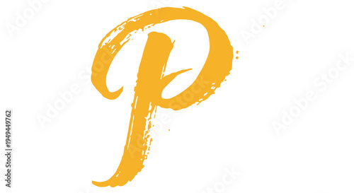 A large golden letter P on a Transparent Background with brush strokes