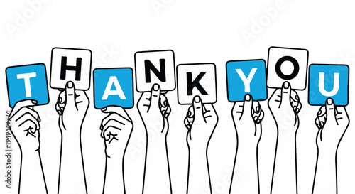 A group of hands holding up letters that spell out a thank you message