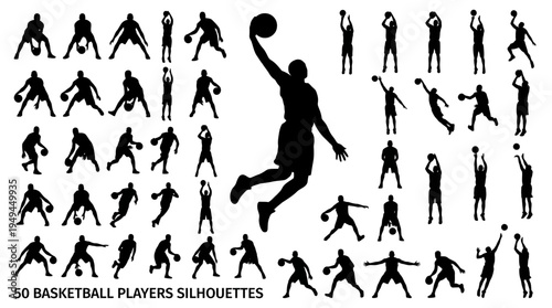 Basketball Player Silhouette Collection with Dunk, Jump and Shooting Actions