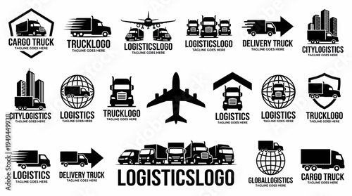 Logistics and Delivery Icon Set with Truck, Cargo and Transportation Symbols