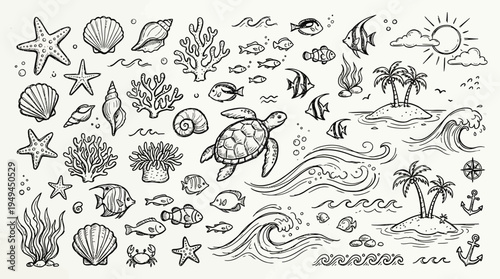 Sea Ocean Beach Summer Icons.