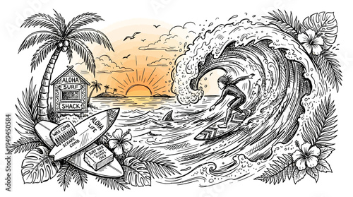 Surfer Riding Ocean Wave.