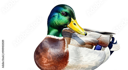 Vibrant Watercolor Mallard Drake Isolated on White Background EPS10 Stock.eps