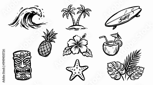 Tropical icons and symbols.