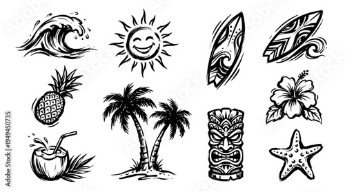 Tropical icons and symbols.