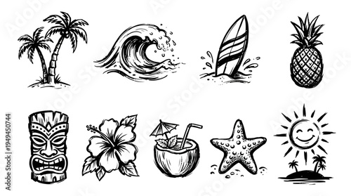 Tropical icons and symbols.