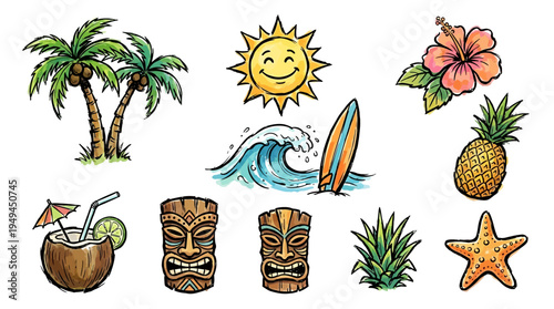 Tropical icons and symbols.