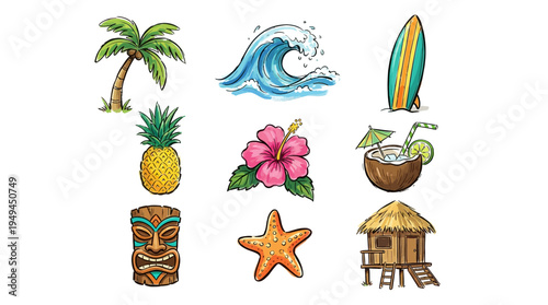 Tropical icons and symbols.