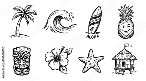 Tropical icons and symbols.