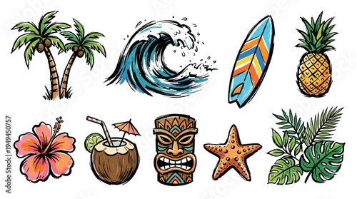 Tropical icons and symbols.