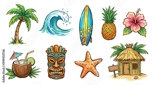 Tropical icons and symbols.