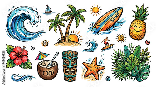 Tropical Vacation Icon Set.