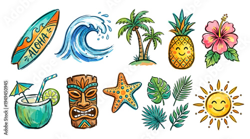 Tropical Vacation Icon Set.