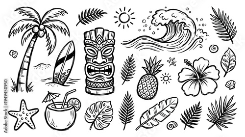 Tropical Vacation Icon Set.