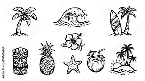 Tropical Vacation Icon Set.