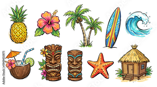 Tropical Vacation Icon Set.