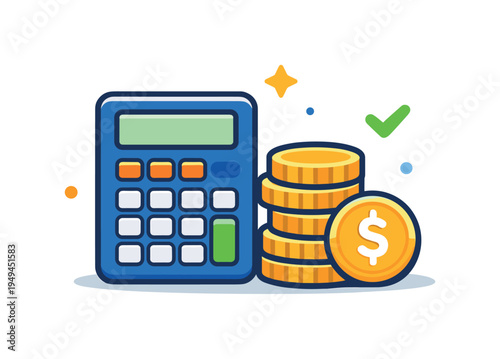 Smart financial planning and careful budgeting for stable personal money management and long term security, a simple calculator placed beside a small stack of coins representing