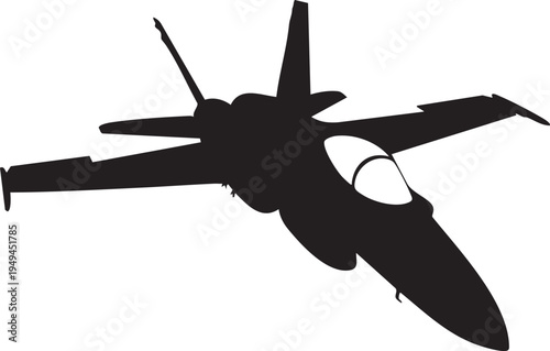 Modern Fighter Jet Airborne Military Aircraft Silhouette, Editable Vector