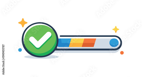 Smart goal tracking and personal progress monitoring in modern productivity systems, a simple progress bar icon placed beside a checkmark badge representing measurable achievements