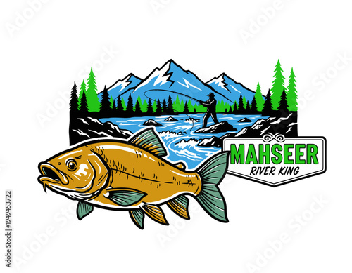 Forest camp artwork. Summer Adventure at the mountain graphic artwork for t shirt and others. Forest explore design. Mountain with tree vintage print 