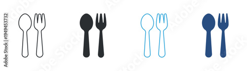 Spoon and fork icon set. Dining and cutlery concept. Vector illustration.