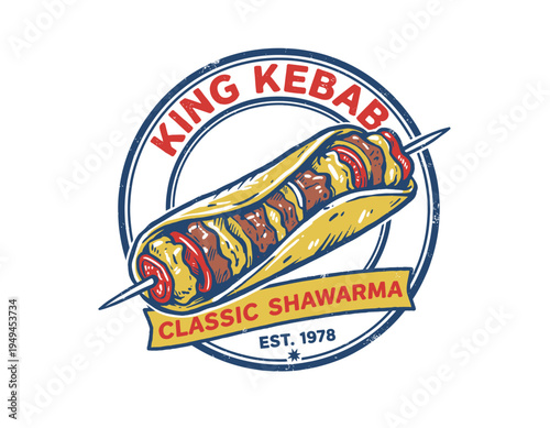 Food club artwork for t shirt print, poster, sticker and other uses. Shawarma, meat, vegetables, vector artwork