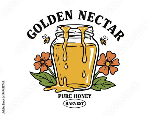 Eat well live well. Honey local farm. Golden Honey vintage t-shirt design. Organic natural farm. Honey food artwork for t shirt print, poster, sticker